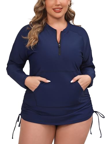 Camiseta de natación mujer manga larga talla grande con cremallera y cordón