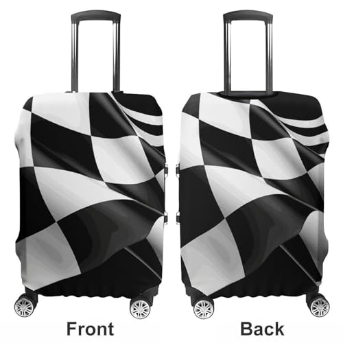 Black White Formula Checkered Flags Pattern Printed Luggage Cover Protector, Fits 18-32 Inch Luggage3