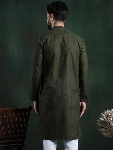 Image of SOJANYA (Since 1958 Men's Pure Cotton Checked Embroidered Long Kurta | Traditional for Diwali Celebrations