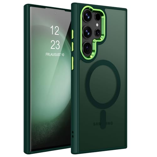 VENINGO Funda para Samsung S23 Ultra,Compatible con MagSafe, Carcasa Protección Grado Militar, Cover Resistente a arañazos y al amarillamiento, Case Diseño Translúcido Mate, Verde Oscuro