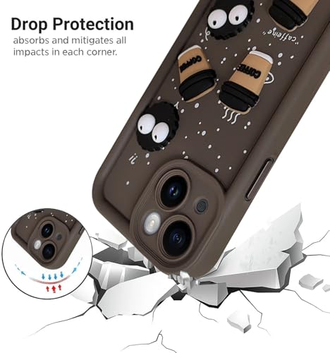Image of SHINESTAR Back Cover for iPhone 14 Plus - 3D Cartoon Coffee & Eyes Design | Soft Silicone Shockproof Case with Full Camera Protection | Cute & Playful Phone Cover - Brown