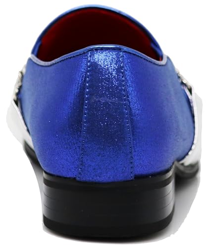 Image of Enzo Romeo Crisino Men Rhinestone Chrome Toe Suede Pointy Buckle Dress Loafer Slip On Shoes