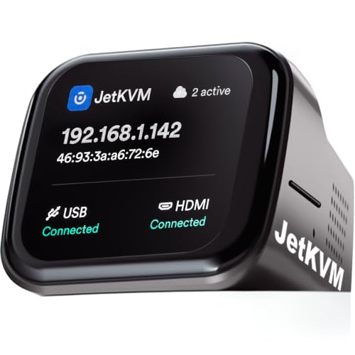 JetKVM IP KVM Remote BIOS Access Jet KVM Over IP Internet Network Open-Source with Touchscreen LCD IPKVM Remote Access for Windows/Mac/Linux/Raspberry Pi Server Home Offices Data Center