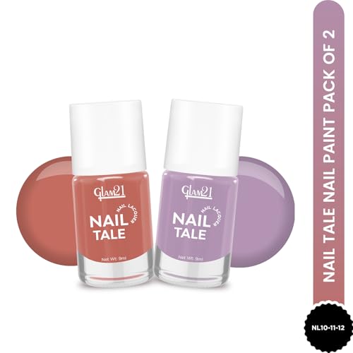 Image of Glam21 Nail Tale- Nail Lacquer|Multicolor|Quick Drying Nail Polish| Glossy Gel Finish Nail Kit | Highly Pigmented & Long Lasting | Chip Resistance|9ml Each| Pack Of 2 (Shade-11-12)