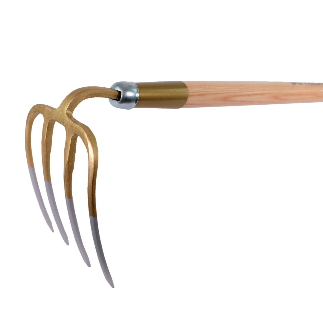 SHW-FIRE 4 puntas de estiércol de 135 cm de mango de madera de fresno para aflojar y ventilar suelos, cosecha u otros trabajos de jardinería