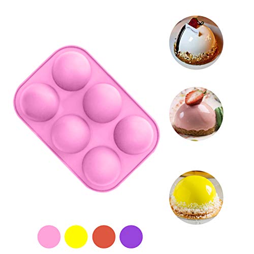 Schokoladen-Silikonform mit 6 Mulden, Halbkugeln, Silikon-Backformen für Weihnachten und Hochzeit, Kuchendekoration, Schokolade, Kuchen, Gelee, Kuppel-Mousse (rosa, mittel, 1 Stück) Cover
