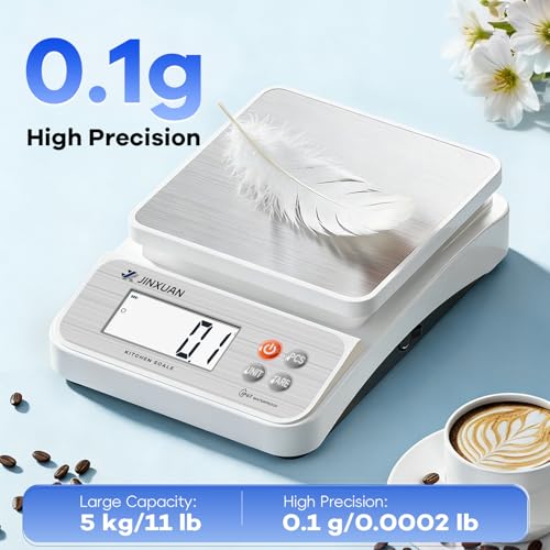 Image of Large Kitchen Scale 5kg /11lbx0.1g Waterproof Digital Food Scale for Kitchen Rechargeable Food Weighing Scale Grams and Ounces with LCD Display USB Cord for Baking Cooking Weight Loss Meal Prep