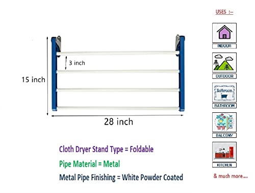 Image of Dhani Creations Steel Wall Mount Cloth Drying Stand | Cloth Dyrer | Clothes Hanger (4 Pipe X 28 inches)