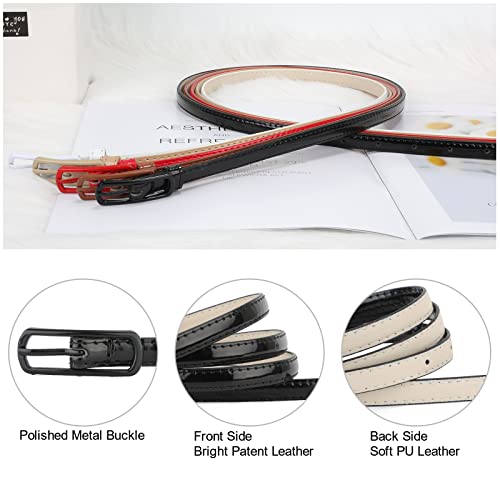 Suosdey 4 Pack Thin Belts For Women Skinny Leather Belts With Metal Buckle For Dresses Pants Jeans,Black White Brown Beige #TOP3