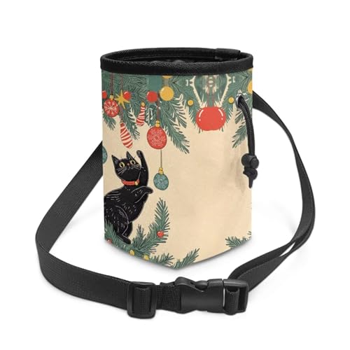 Rchsomd Black Cat Christmas Print Dog Treat Pouch Easily Carries Dog Training Treat Bag 3 Ways to Wear Dog Treat Carrier for Pet Puppy Travel or Outdoor Use