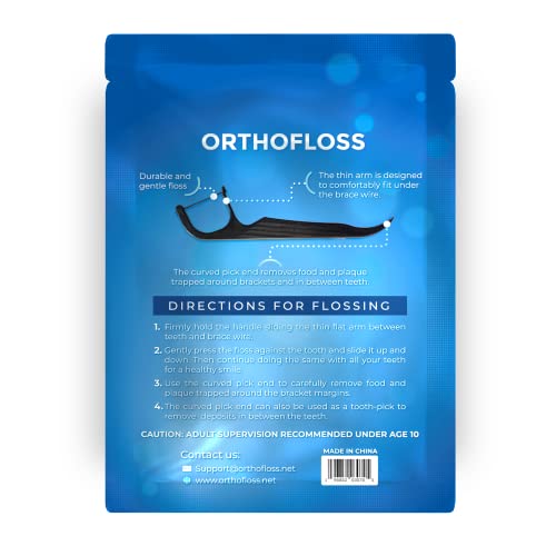 Orthofloss Dental Floss Picks for Braces| Dental Flossers & Picks for Teeth Cleaning | Innovative Arm Fits Under Arch Wire, Durable & Gentle Floss Threading, Helps to Prevent Cavities (60 Count)