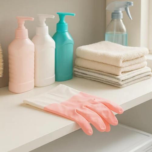 Image of ROHC Dishwashing Hand Gloves Non Scratch Wire, Waterproof Home Kitchen Utensils Cleaning Gloves for Washing Dish Easy Rinsing, Reusable Cleans Dishes Pots, Pans, Sinks (PINK)
