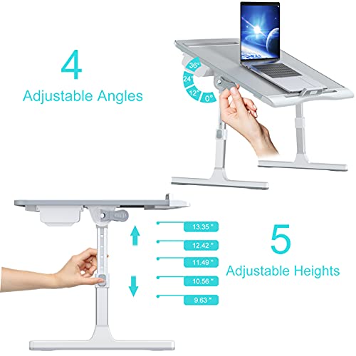 Foldable Laptop Bed Tray Desk, Adjustable Laptop Bed Table With Heights And Angles, Upgraded-Sturdy Laptop Lap Desk For Bed/Sofa/Couch/Floor, Lap Tablet Desk With 2 Drawers (Grey) #TOP2