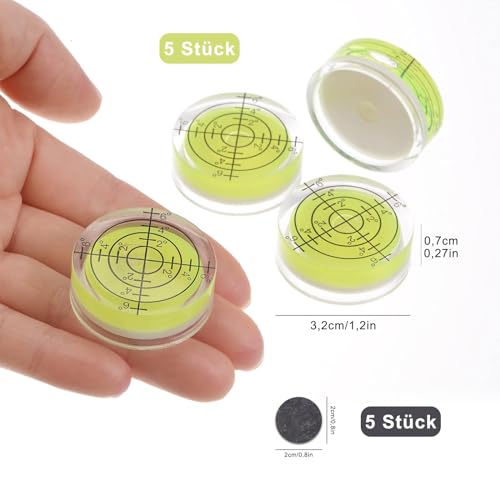 5 Stück Ø 32 mm Durchmesser Präzisions-Wasserwaage, Wasserwaage Klein Mit 5 Selbstklebemagneten, Camping Wasserwaage, Libelle Wasserwaage, Wasserwaage Wohnmobil