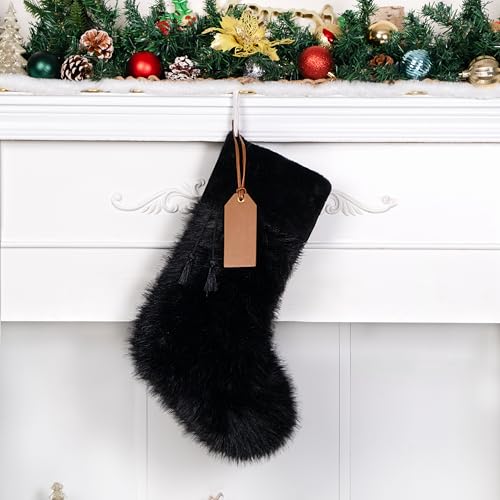 Lubot New Christmas Stockings Set of 2 with Custom Name Tag 20" White Black Rustic Farmhouse Neutral Fireplace Hanging Decorations Plush Faux Fur with Soft Tassel Xmas Stocking for Large Family by LUBOT - Image 7
