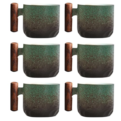 Lot de 6 tasses à expresso (6 x 70 ml) - En céramique - Avec anse - Mini tasses à thé - Pour expresso, thé - Vert
