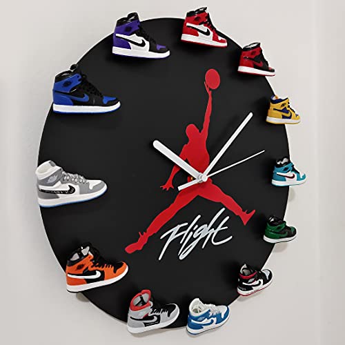 2022 Newly Sports Fan Wall Clock With 3D Basketball Shoes, Stylish Sneaker Clock Home Decor, For Boys Friends (Black Retro) #TOP2