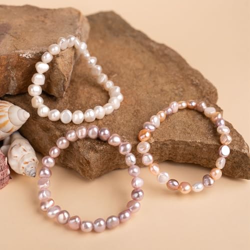 Image of Secret & You Woman Bracelet with White or Colorful Baroque Freshwater Cultured Pearls - 8-9 mm -18 cm Elasticated Band