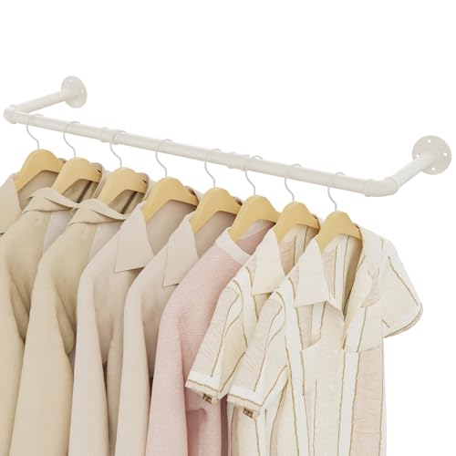 YheenLf Perchero de Pared Industrial, 100cm Barra para Ropa de Metal, Almacenamiento Colgante de Prendas, Tubo Desmontable, Vestidor Abierto, Ahorro de Espacio, Beige, 1 Pack
