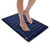 MICRODRY Extra Thick Modern Luxury Charcoal Infused Memory Foam Bath Mat Rug with, GripTex Skid Resistant Base, Absorbent, Easy Care, Fade & Pilling Resistant, SoftLux (Navy, 17x24)