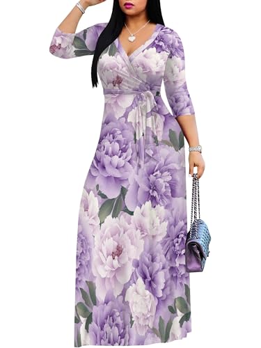 Image of PinkPatty Women's Long Sleeve Maxi Dress Plus Size Trendy Wedding Guest Dress with Pockets&Belt