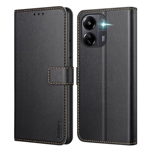 Ganbary Funda Compatible con Xiaomi Redmi 13C/ Poco C65, Funda Tapa Libro Movil Carcasa PU Cuero Funda para Xiaomi Redmi 13C/ Poco C65 [Protección Completa] [Ranura Tarjeta][Función Soporte], Negro