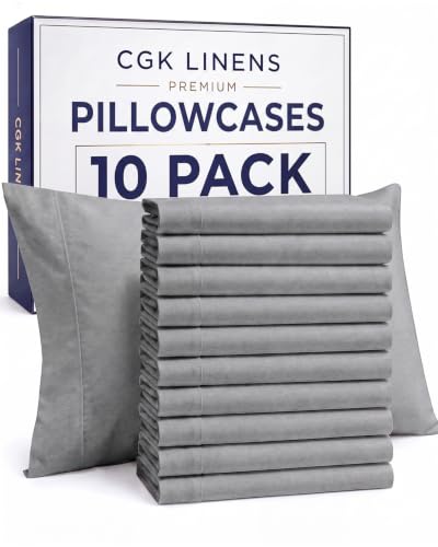 Standard Pillow Cases - 10 Pack Pillowcases, 20" x 26" - Heathered Grey