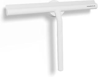 Minismus - Rasqueta de ducha para ducha, baño, azulejos, espejo, ventana, soporte magnético sin taladro, autoadhesivo, diseño moderno, elegante, 28 cm, color blanco