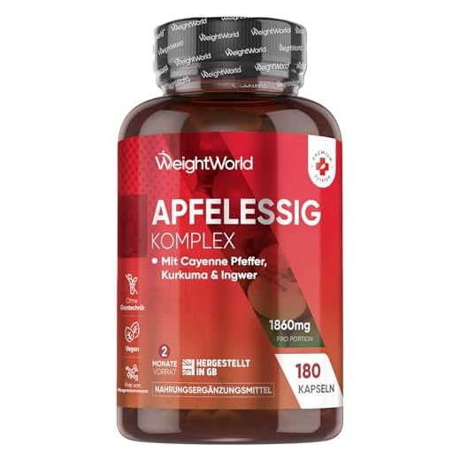 Apfelessig Kapseln - 1860mg Apfelwein Essig Komplex aus Muttersaft, Kurkuma, Ingwer, Cayennepfeffer - 2 Mrd. KBE Bakterienstämme - 180 Kapseln für 2 Monate - Apple Cider Vinegar Capsules - WeightWorld