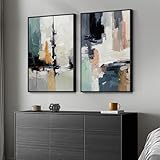 Large Framed Colorful Abstract Wall Art, Set of 2 Modern Canvas Prints Paintings Artwork for Walls,...