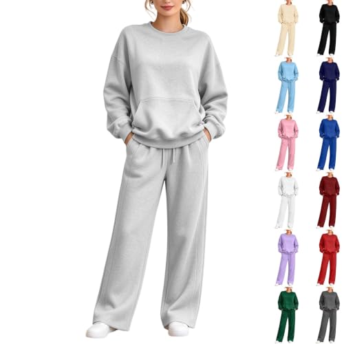 XINGJIAARTS Two Piece Sweatsuit Sets For Women Crewneck Sweatshirt And Pants Set Matching Tracksuit Lounge Travel Outfits Light Gray Small - image 4