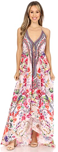 Image of Sakkas Lizi Womens Maxi High-Low Halter Handkerchief Long Dress Beach Party