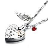 PREKIAR Heart Cremation Urn Necklace for Ashes Angel Wing Jewelry Memorial Pendant and 12 PCS Birthstones No Longer by My Side But Forever in My Heart (Papa)