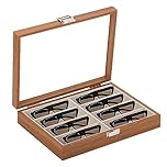 BEELUCK 8-Slot Wooden Eyeglass Display Case with Acrylic Cover and Velvet Lining, Sunglasses Organizer Storage Box Holder for Multiple Pairs, Home Office Retail