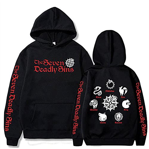 colanperd Anime The Seven Deadly Sins Hoodie Long Sleeve Sweatshirt Streetwear Hip Hop Pullover Unisex Black