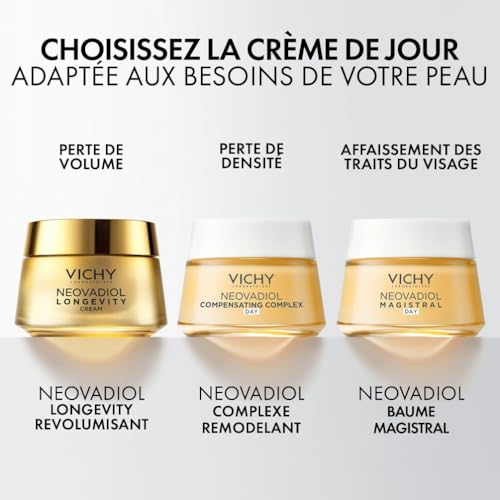Vichy, Neovadiol, Longevity, Crème Revolumisante, Soin Visage, Action Anti-Âge et Régénératrice, Hydrate et Raffermit, Peaux Matures, Rechargeable, 50 ml