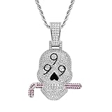 Iced Out Necklace for Men - 999 Skull Pendant Skull Hip Hop Pendant - Copper Plated 18K Gold Micro Inlaid Zircon with 24in Rope Chain Hip Hop Rapper Jewelry Giftting (Silver)