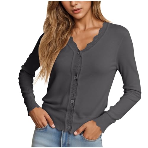 Women's Cardigan Sweater V Neck Lightweight Button Front Knit Tops - image 2
