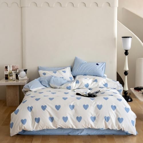 Bettwäsche 135x200 Herzen Blau Weiß Mädchen Bettbezug + Kissenbezug 80x80 – Ansicht 1