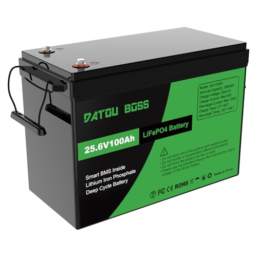 DATOUBOSS 24 V 100 Ah LiFePO4 Battery, 100 A BMS, 8000 + Cycles Deep Cycle Lithium Battery, Max 2560 W Power Support in Series/Parallel Connection, Used for Motorhome, Solar Home System and Boat DATOUBOSS 24 V 100 Ah LiFePO4 Battery, 100 A BMS, 8000 + Cycles Deep Cycle Lithium Battery, Max 2560 W Power Support in Series/Parallel Connection, Used for Motorhome, Solar Home System and Boat