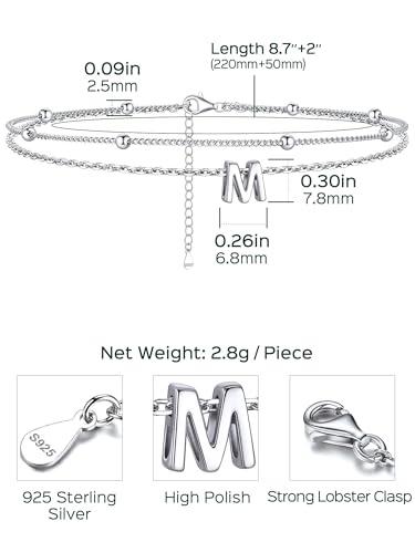 Image of ChicSilver Ankle Bracelets for Women Waterproof, 925 Sterling Silver Initial Anklets for Women, Adjustable Dainty Layered Anklet Beach Jewelry for Women Mom Wife Friend