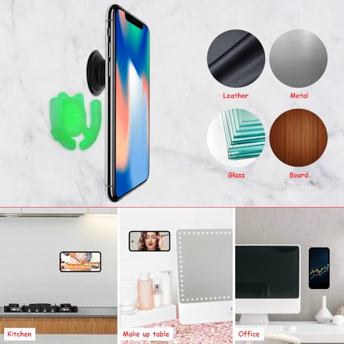 HOMEFOX Multi-Surface Holder Car Mount 2 Pack Compatible for Popsocket Grip Holder for Pop Mount Device Support Accessory Desk Wall Mount Cute Cat Strong Adhesive Stick Pad, Black & Glow in The Dark