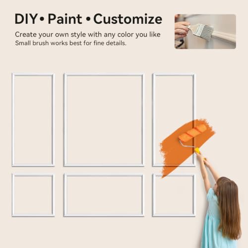Image of Upick Peel and Stick Wainscoting Pre-Cut Wall Molding Kit, 23 inchx56 inch, 6-Frame | PS Panels,Moisture Resistant,Pre-Primed,DIY Installation,Accent Walls,Living Room,Hallway,Bathroom,Trim for Walls