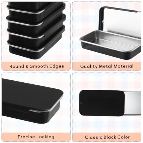 Image of Cositina 20 Pack Metal Slide Top Tin Containers Rectangular Small Tin Containers for Lip Balm Crafts Candies Jewelry Pills Storage - Black
