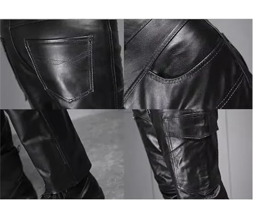 Men's Genuine Cowhide Leather Pants Multi Pocket Motorcycle Cargo Pants Casual First Layer Cowhide Trousers4