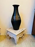  Jarrón de barro artesanal étnico afusolado jara decorado decoración oriental exótico
