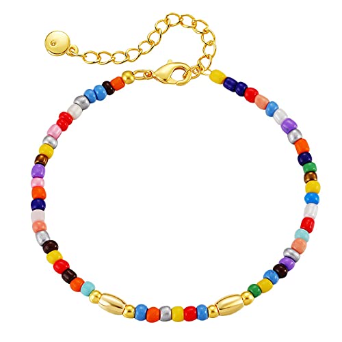 Beaded Bracelets for Women 18 Gold Plated Dainty Small Beaded Bracelets Gold Bracelet for Women Teen Girls, Adjustable, Handmade Bracelet