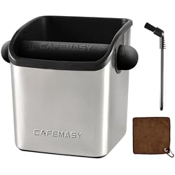 CAFEMASY Coffee Grounds Puck Knockbox Espresso Durable Stainless Steel Espresso Knock Box with Cleaning Brush Steam Wand Towels Espresso Accessories Tool Pack for Baristas