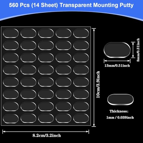 JANYUN Doppelseitige Klebepunkte, 280 Stück 13x8mm Doppelseitige Transparente Klebepads Abnehmbar Selbstklebende Klebepunkte Kleine Doppelseitige Klar Aufkleber für Heim Büro Dekor
