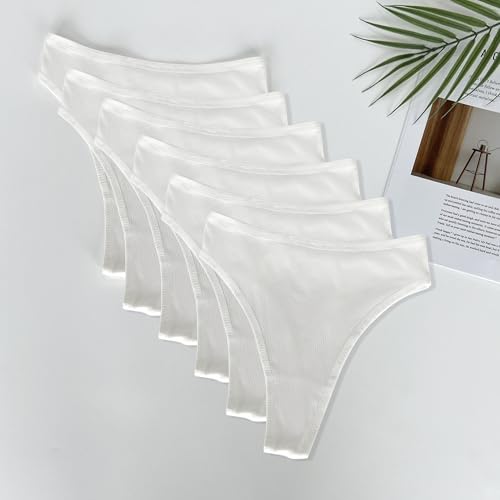 Image of High Waist Cotton Thongs Women Cotton Rib Thongs Panties 6pcs | Wironoat High Waist Cotton Thongs Women Cotton Rib Comfortable Soft Thongs Panties Pack 6